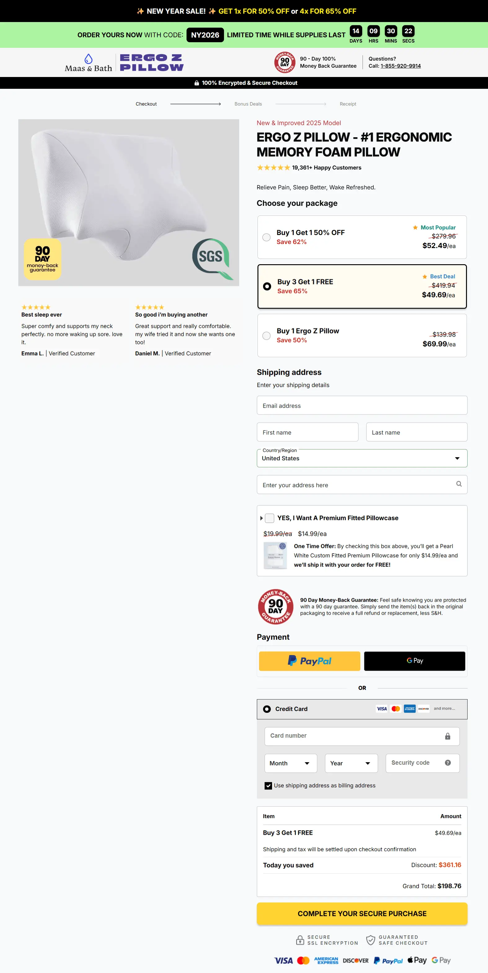 Ergo Z Pillow checkout page